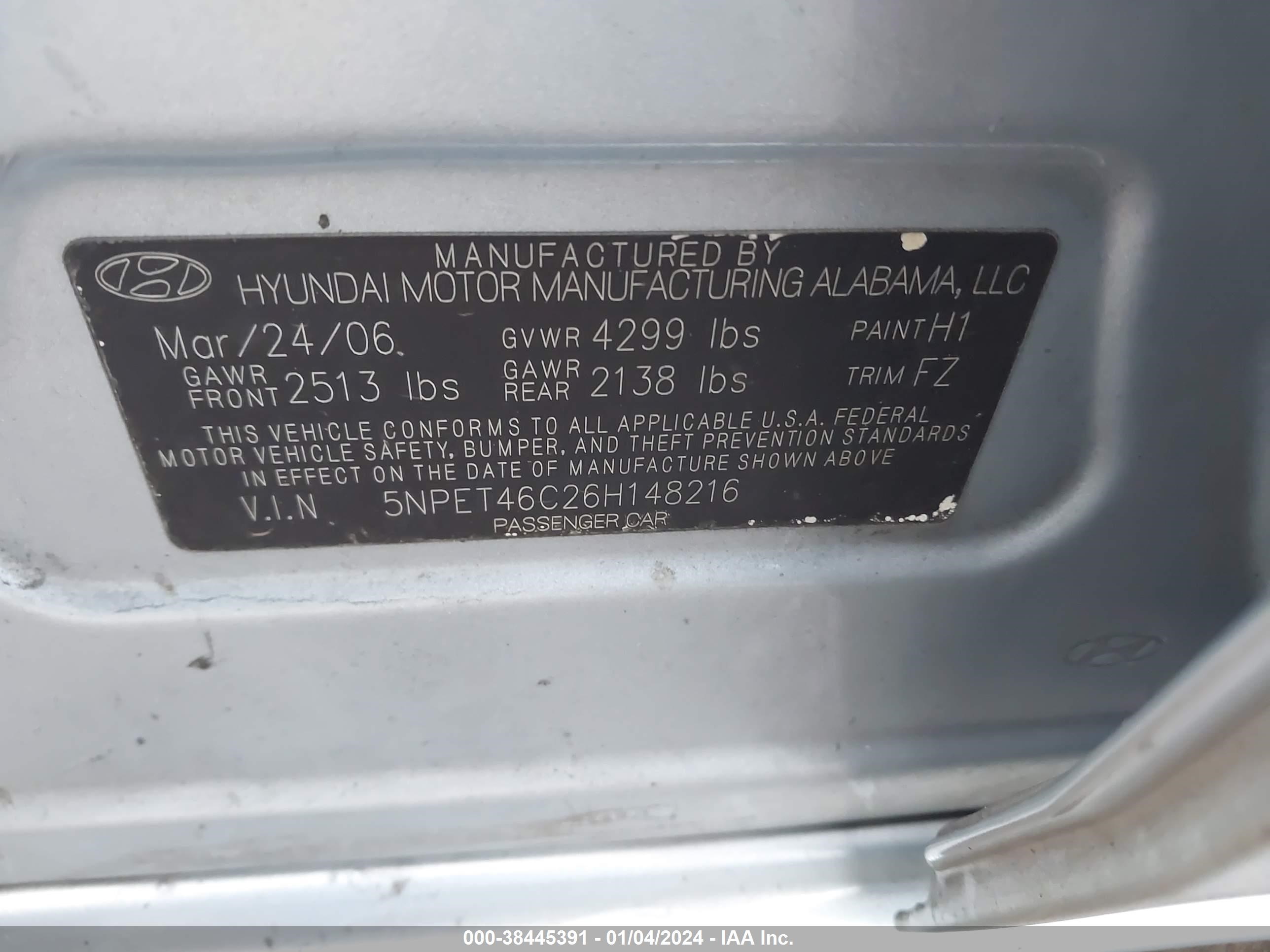 Photo 8 VIN: 5NPET46C26H148216 - HYUNDAI SONATA 