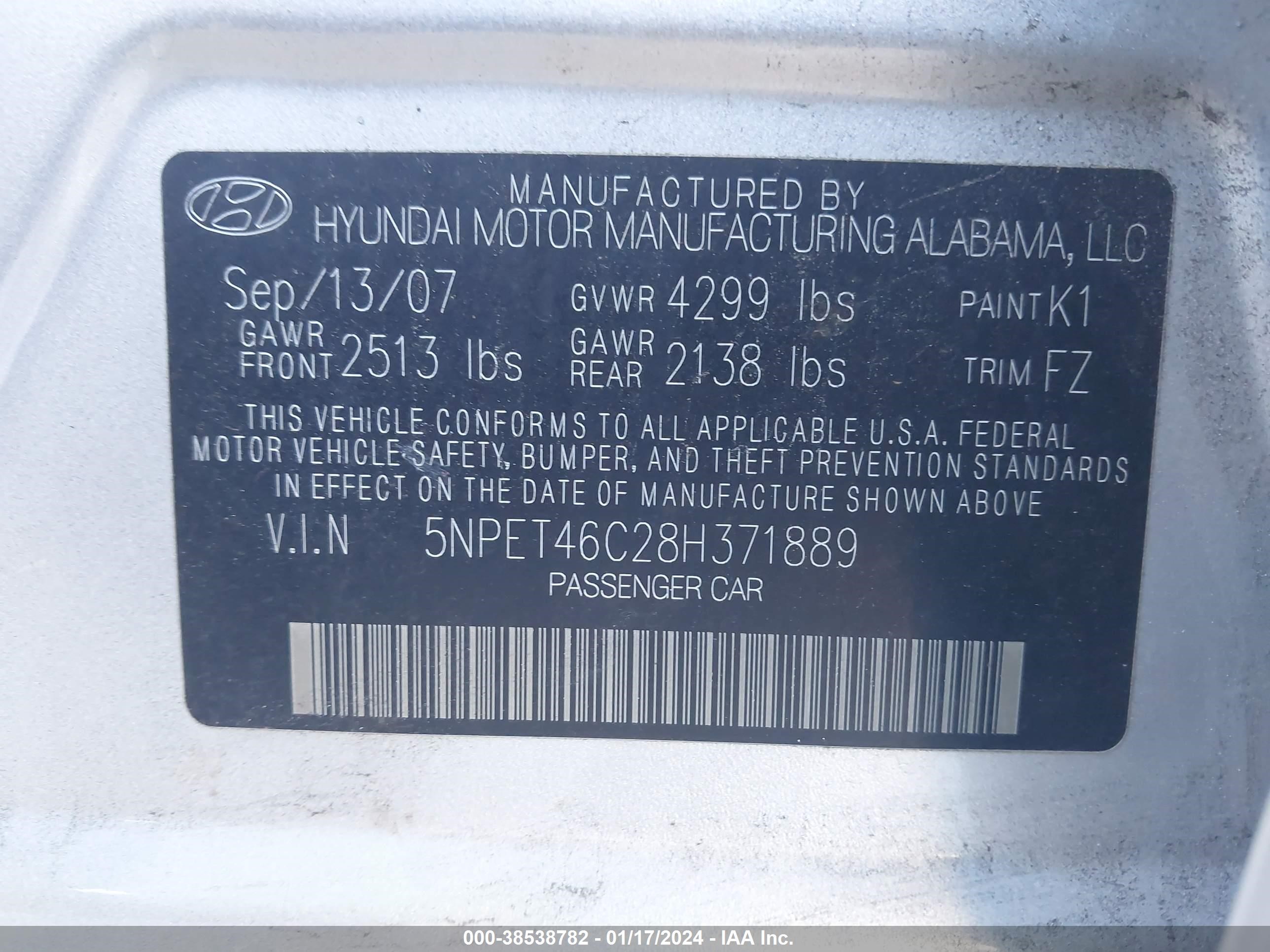 Photo 8 VIN: 5NPET46C28H371889 - HYUNDAI SONATA 