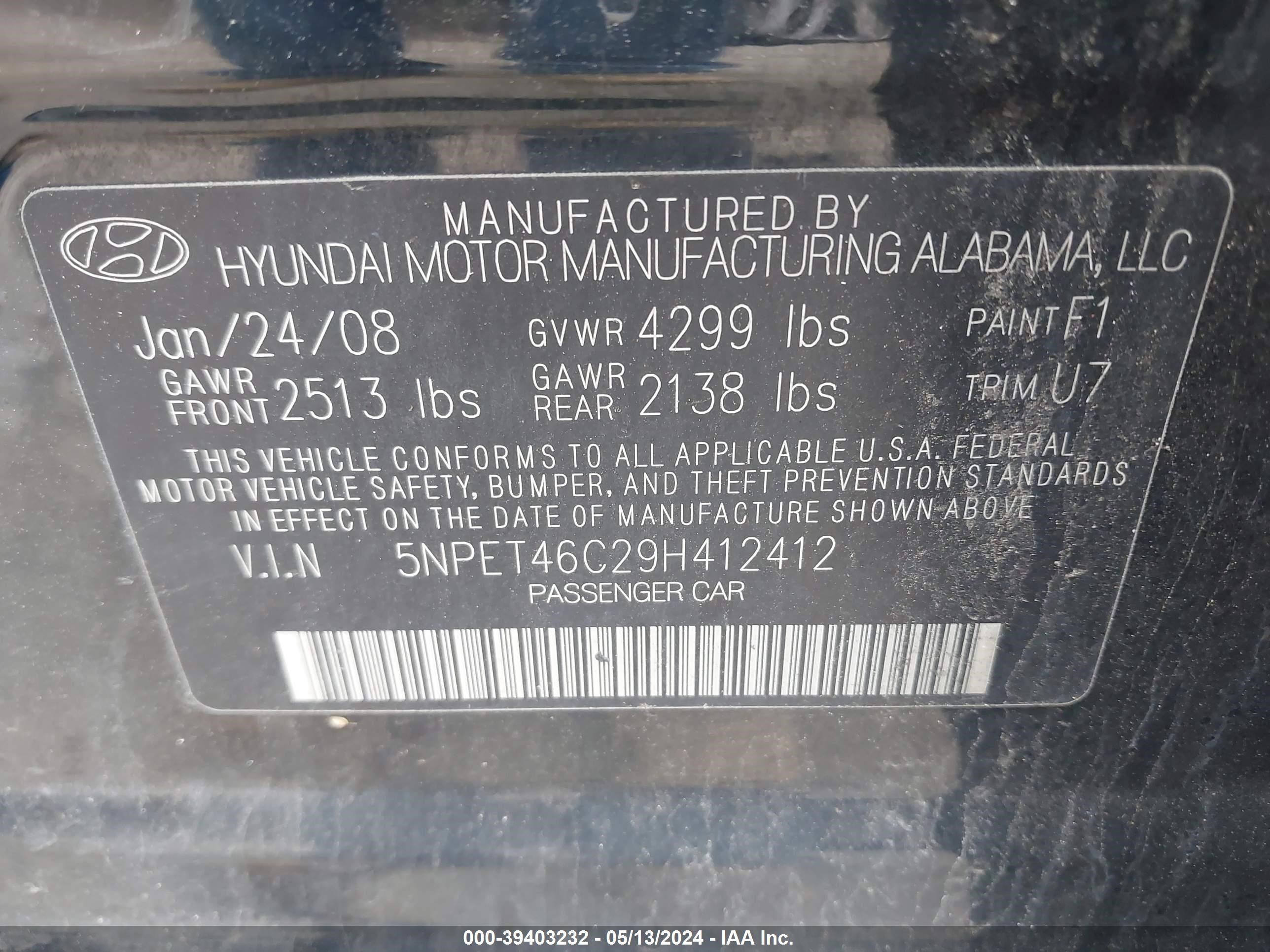 Photo 8 VIN: 5NPET46C29H412412 - HYUNDAI SONATA 