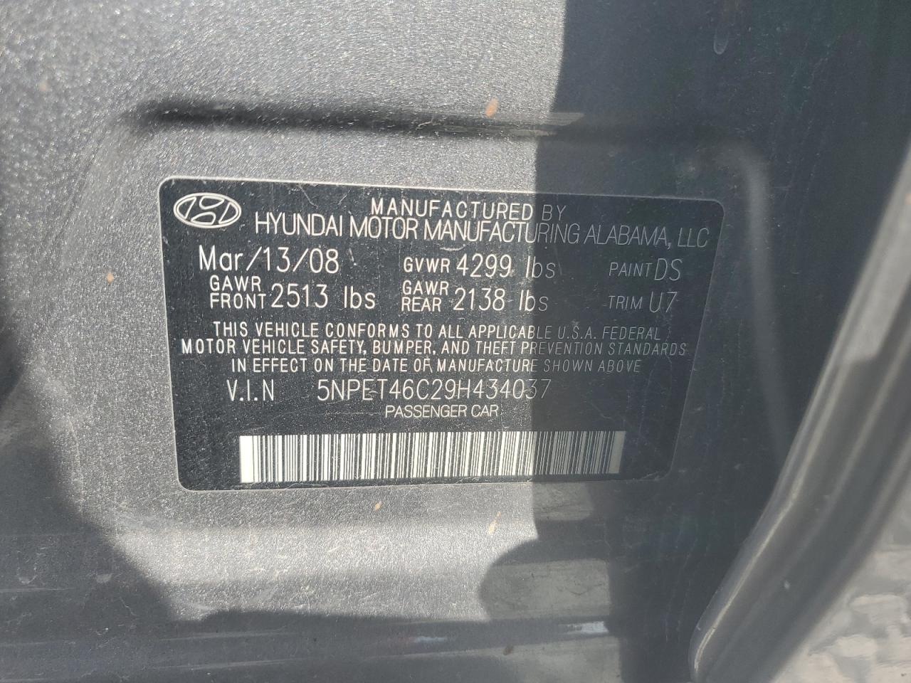 Photo 11 VIN: 5NPET46C29H434037 - HYUNDAI SONATA 