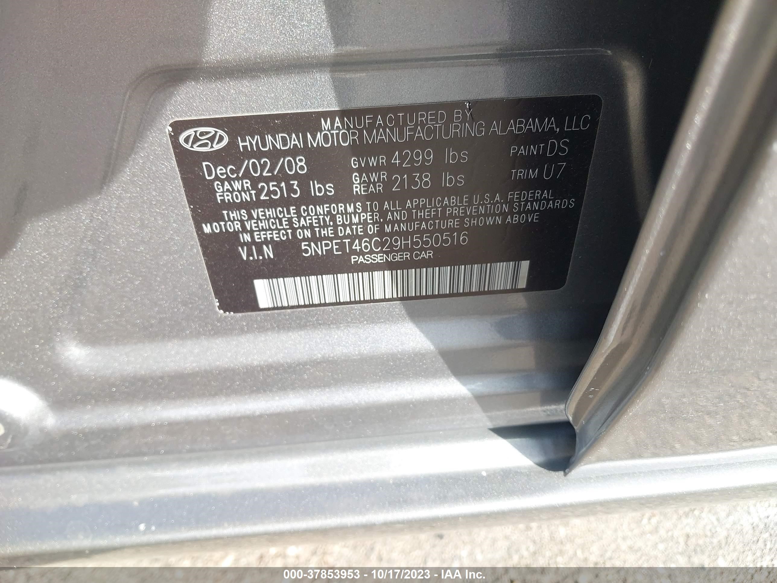 Photo 8 VIN: 5NPET46C29H550516 - HYUNDAI SONATA 