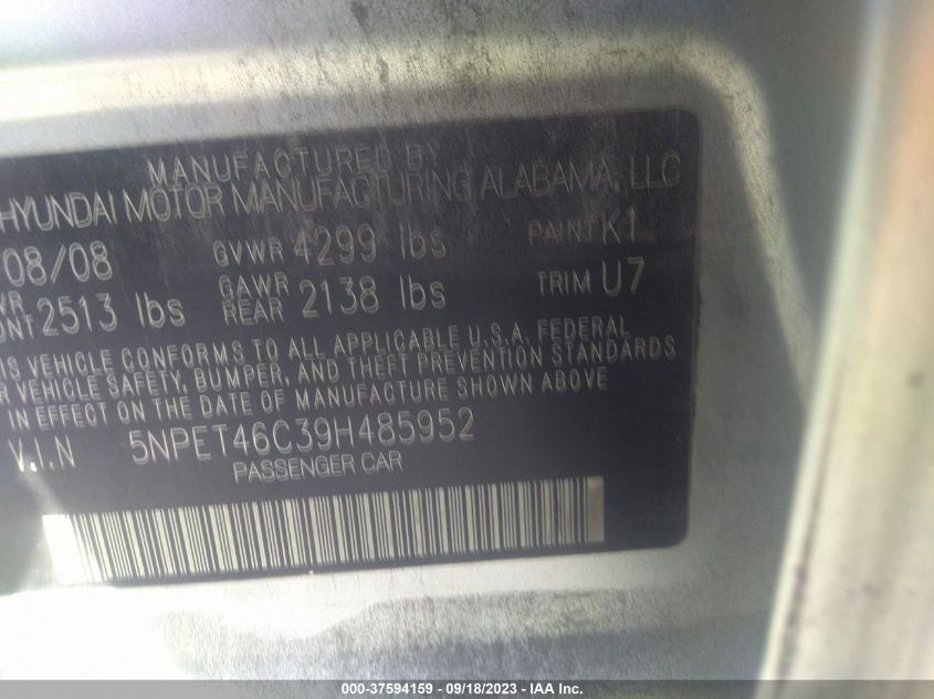 Photo 8 VIN: 5NPET46C39H485952 - HYUNDAI SONATA 