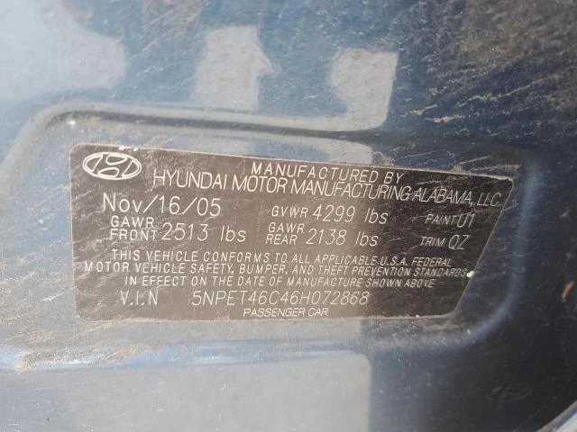 Photo 12 VIN: 5NPET46C46H072868 - HYUNDAI SONATA GL 