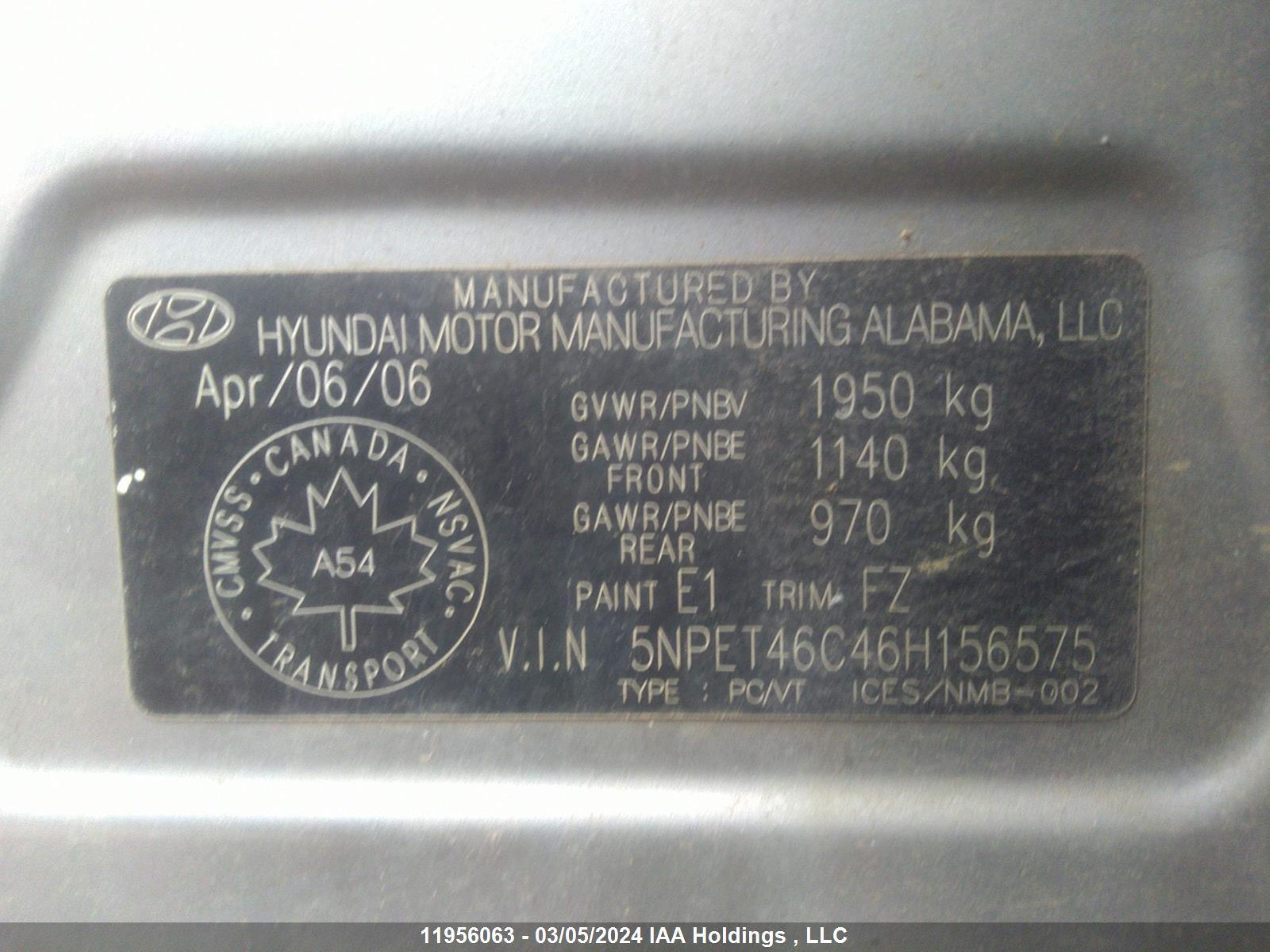 Photo 8 VIN: 5NPET46C46H156575 - HYUNDAI SONATA 