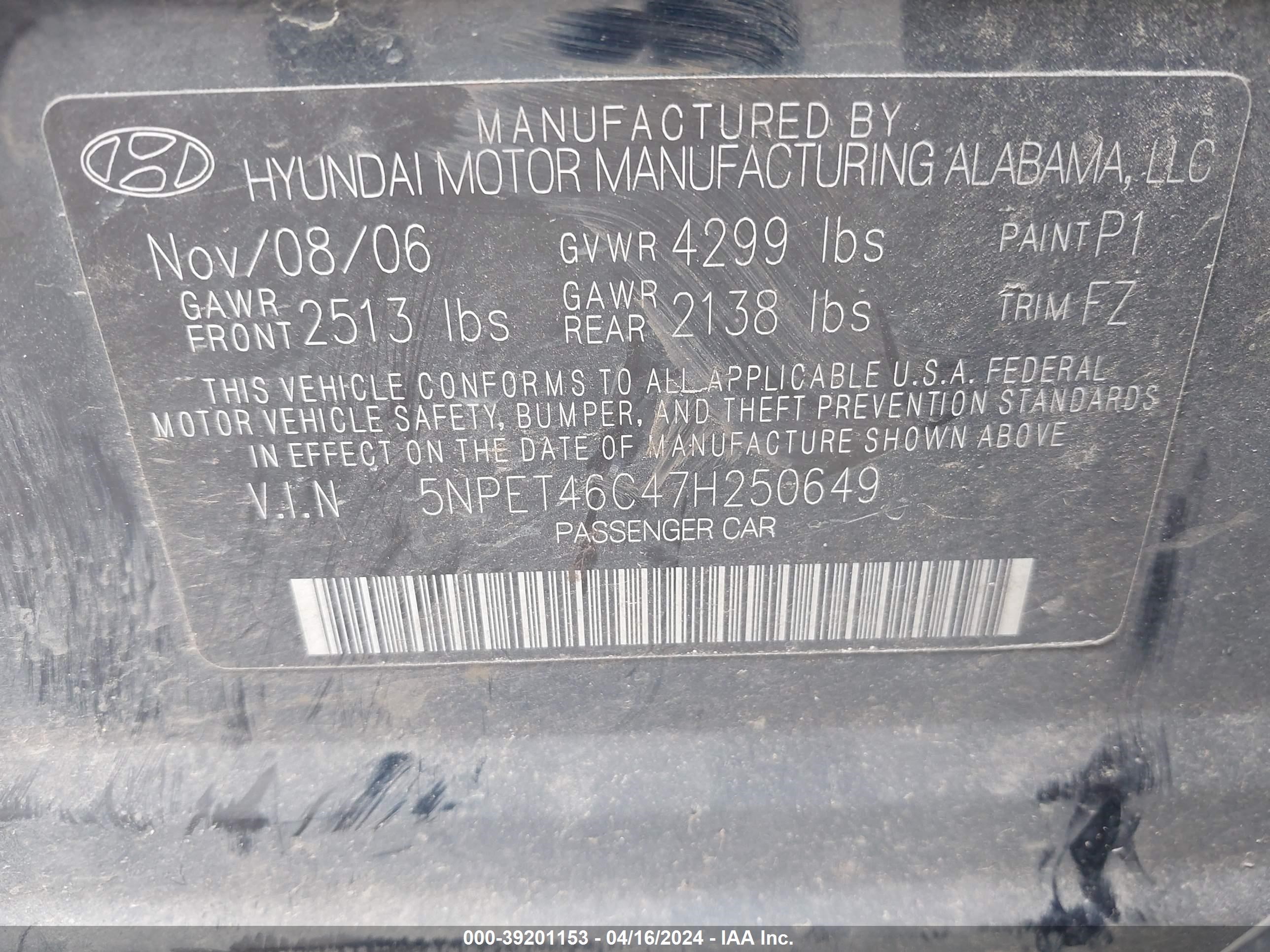 Photo 8 VIN: 5NPET46C47H250649 - HYUNDAI SONATA 