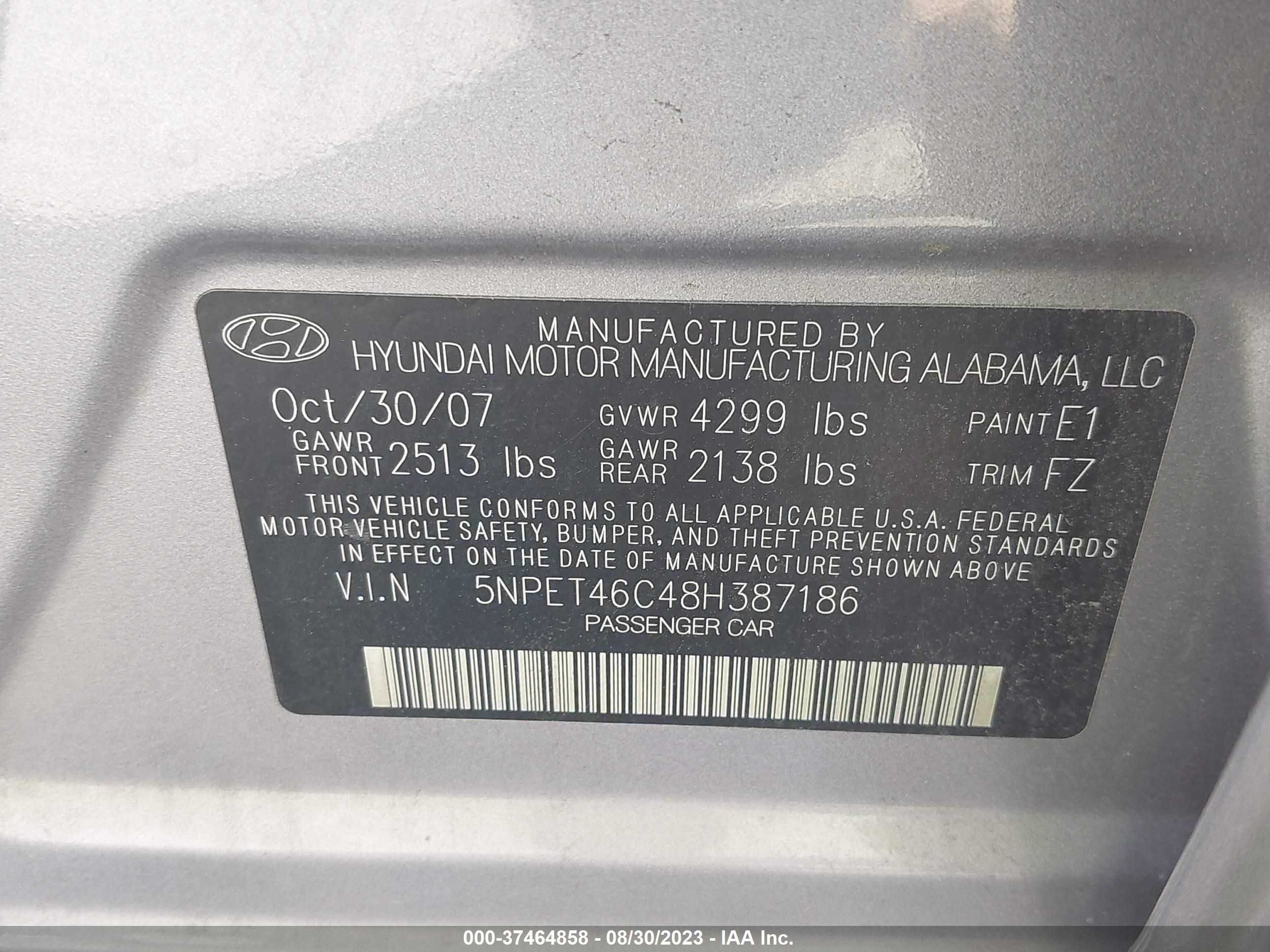 Photo 8 VIN: 5NPET46C48H387186 - HYUNDAI SONATA 