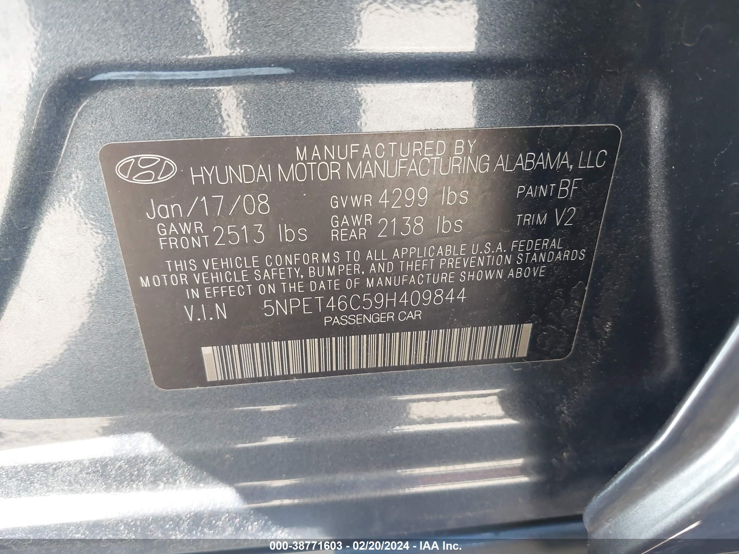 Photo 8 VIN: 5NPET46C59H409844 - HYUNDAI SONATA 