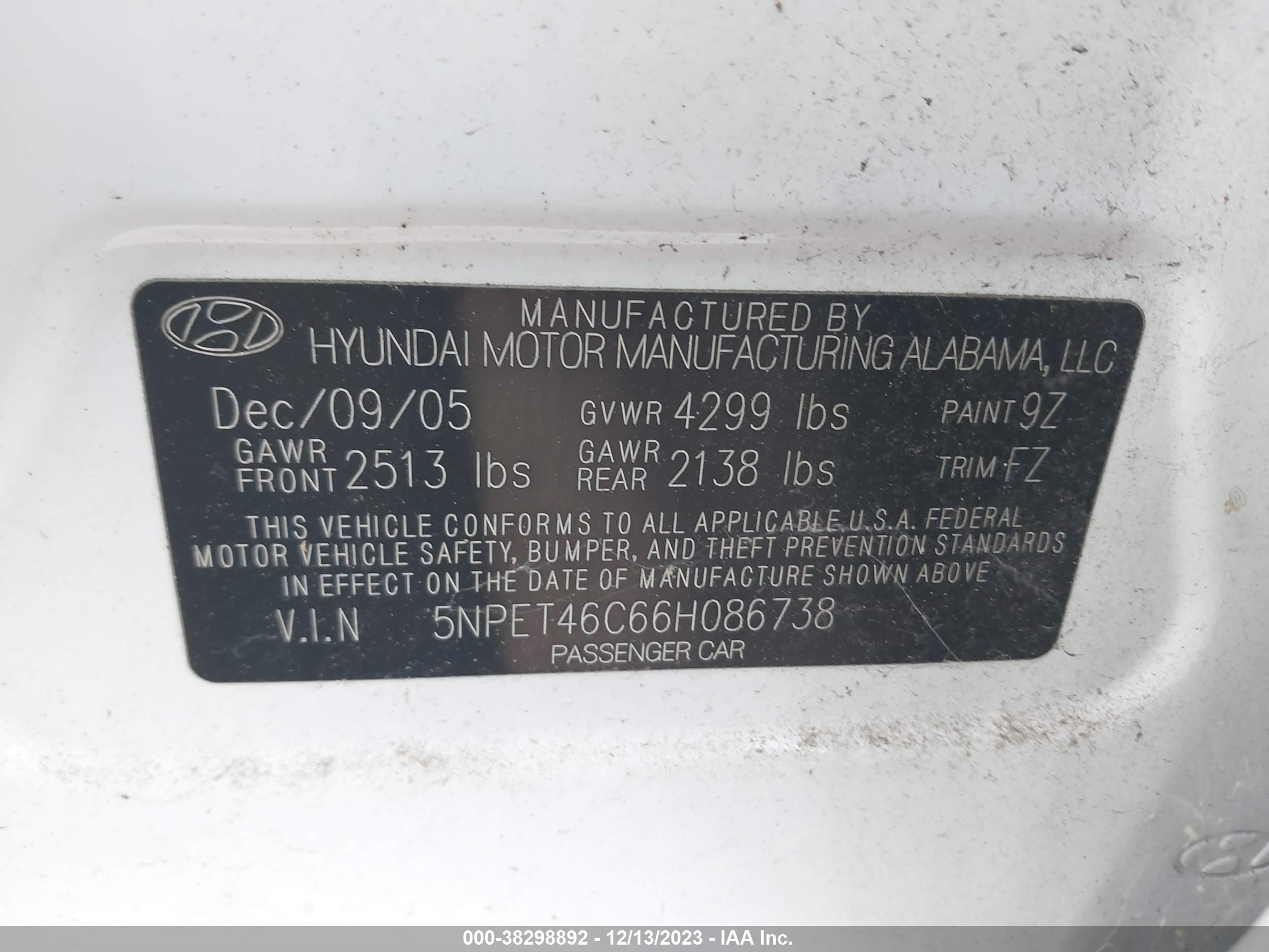 Photo 8 VIN: 5NPET46C66H086738 - HYUNDAI SONATA 