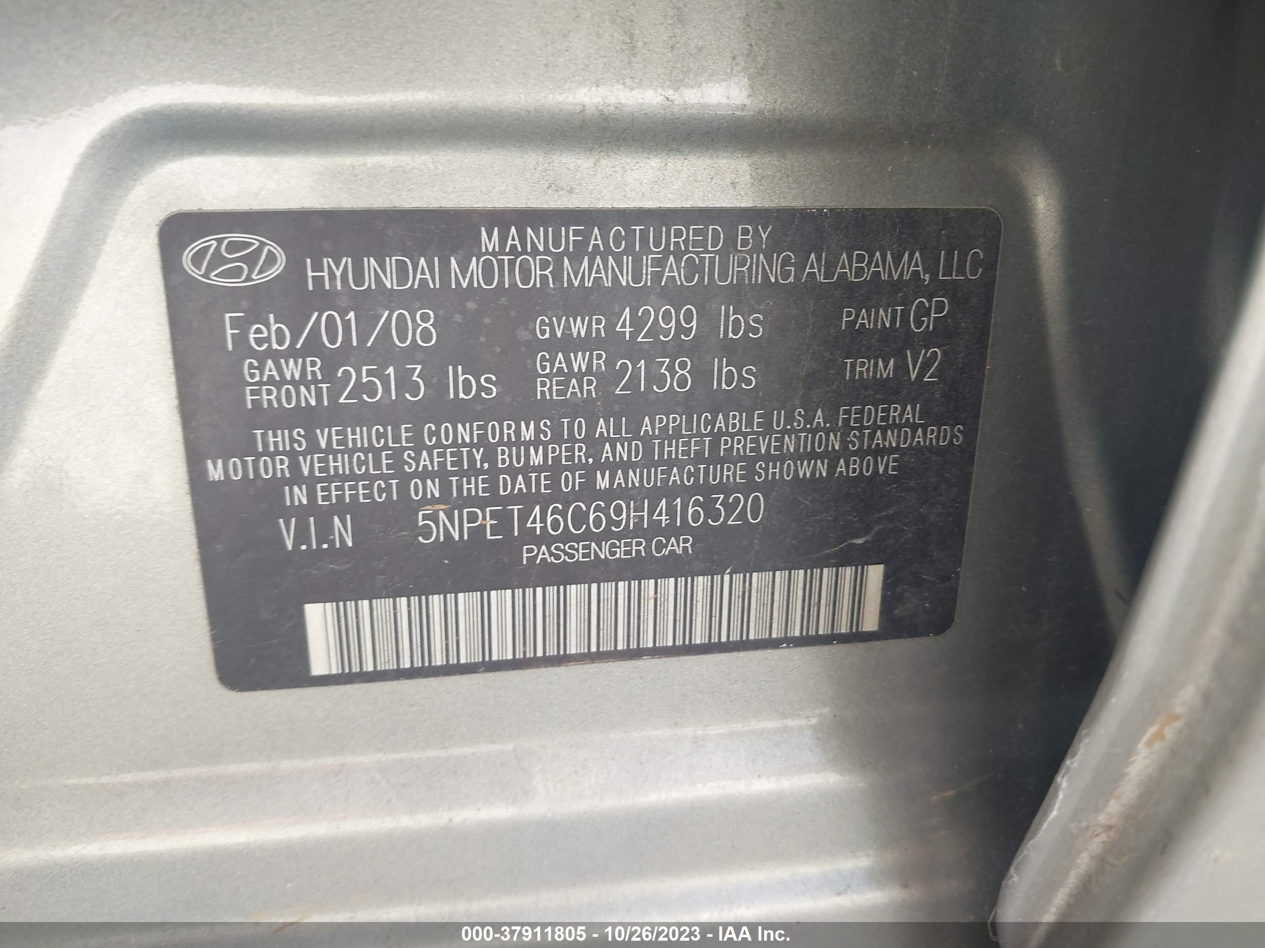 Photo 8 VIN: 5NPET46C69H416320 - HYUNDAI SONATA 