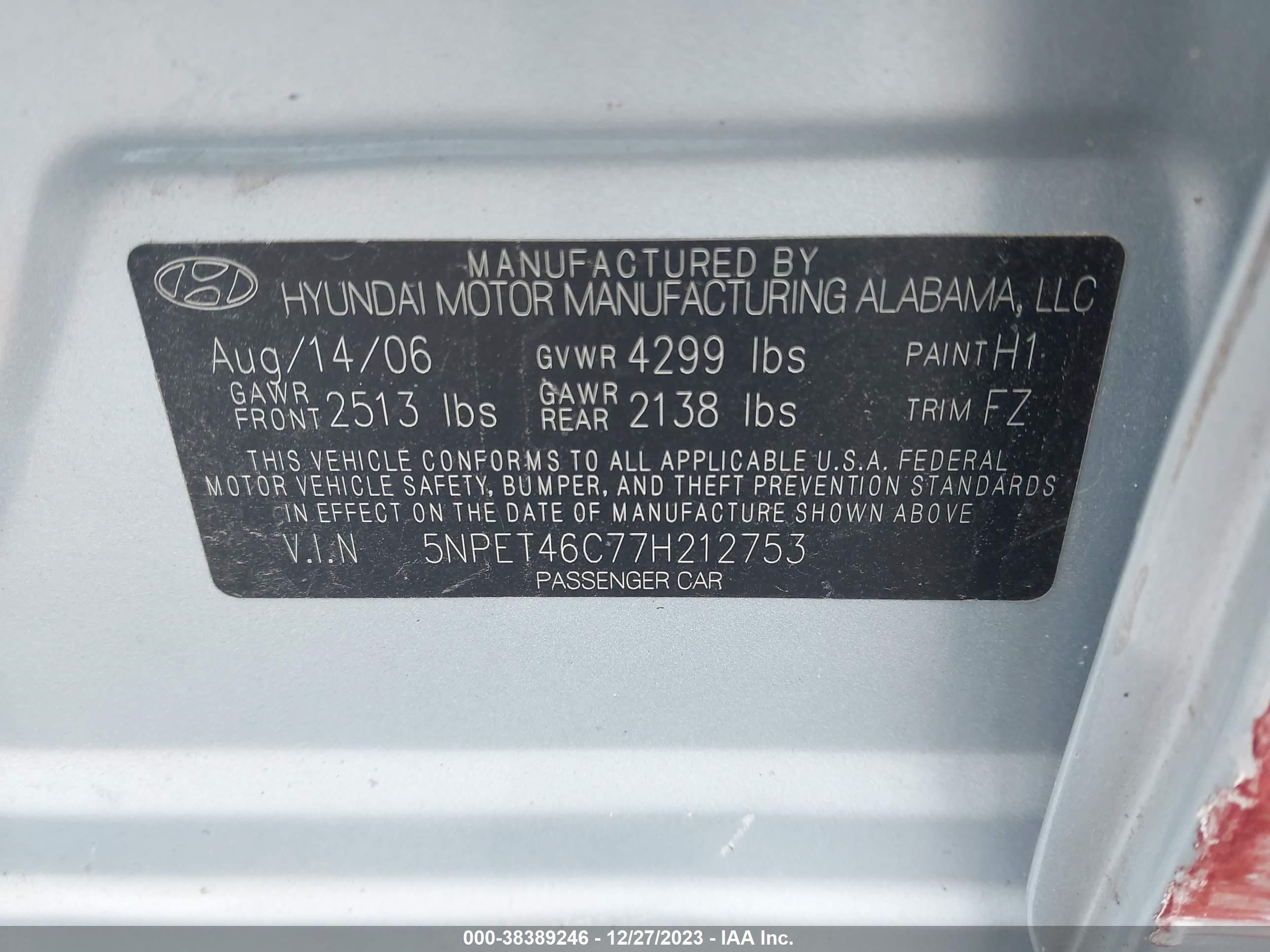 Photo 8 VIN: 5NPET46C77H212753 - HYUNDAI SONATA 