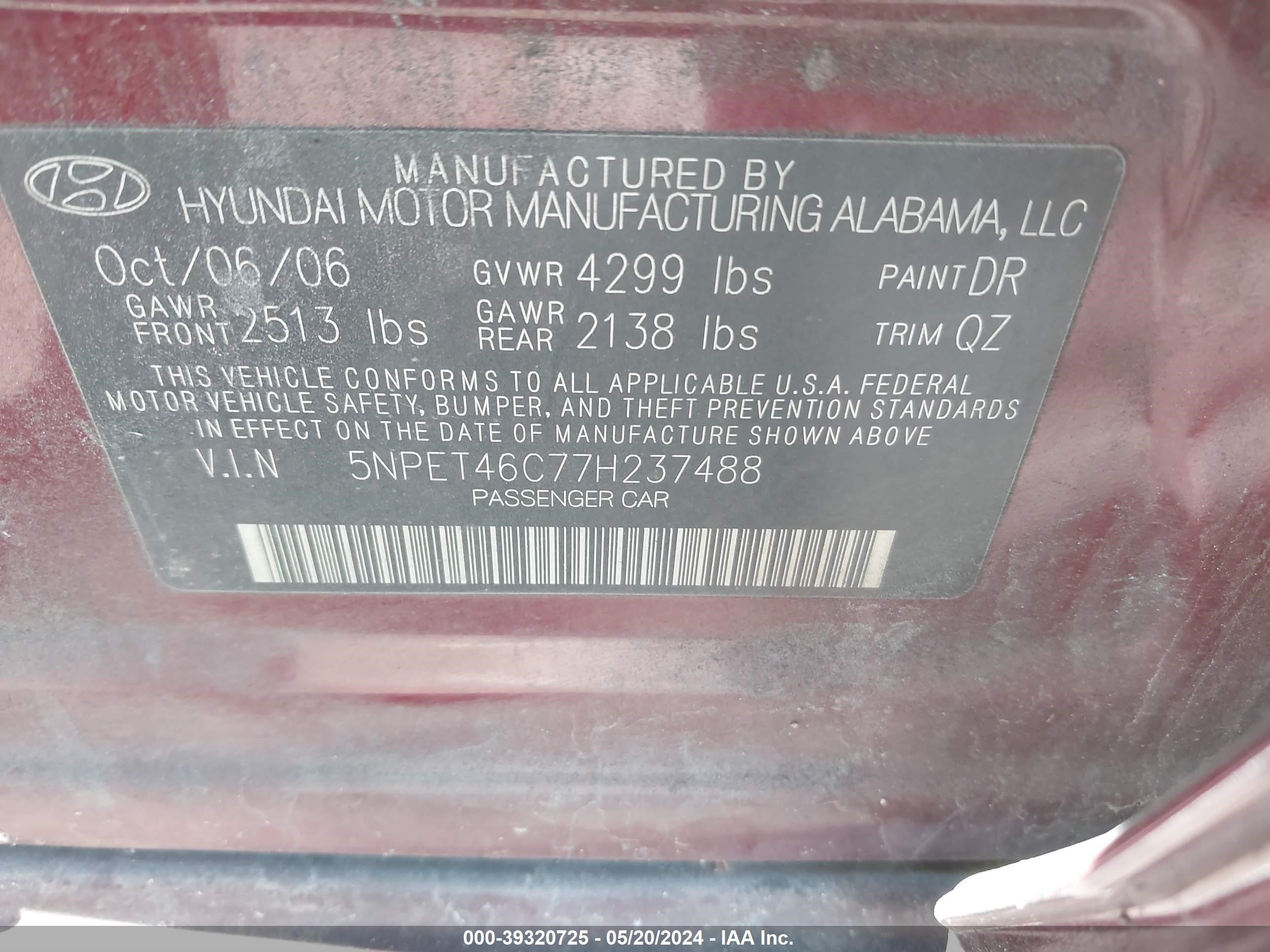 Photo 8 VIN: 5NPET46C77H237488 - HYUNDAI SONATA 