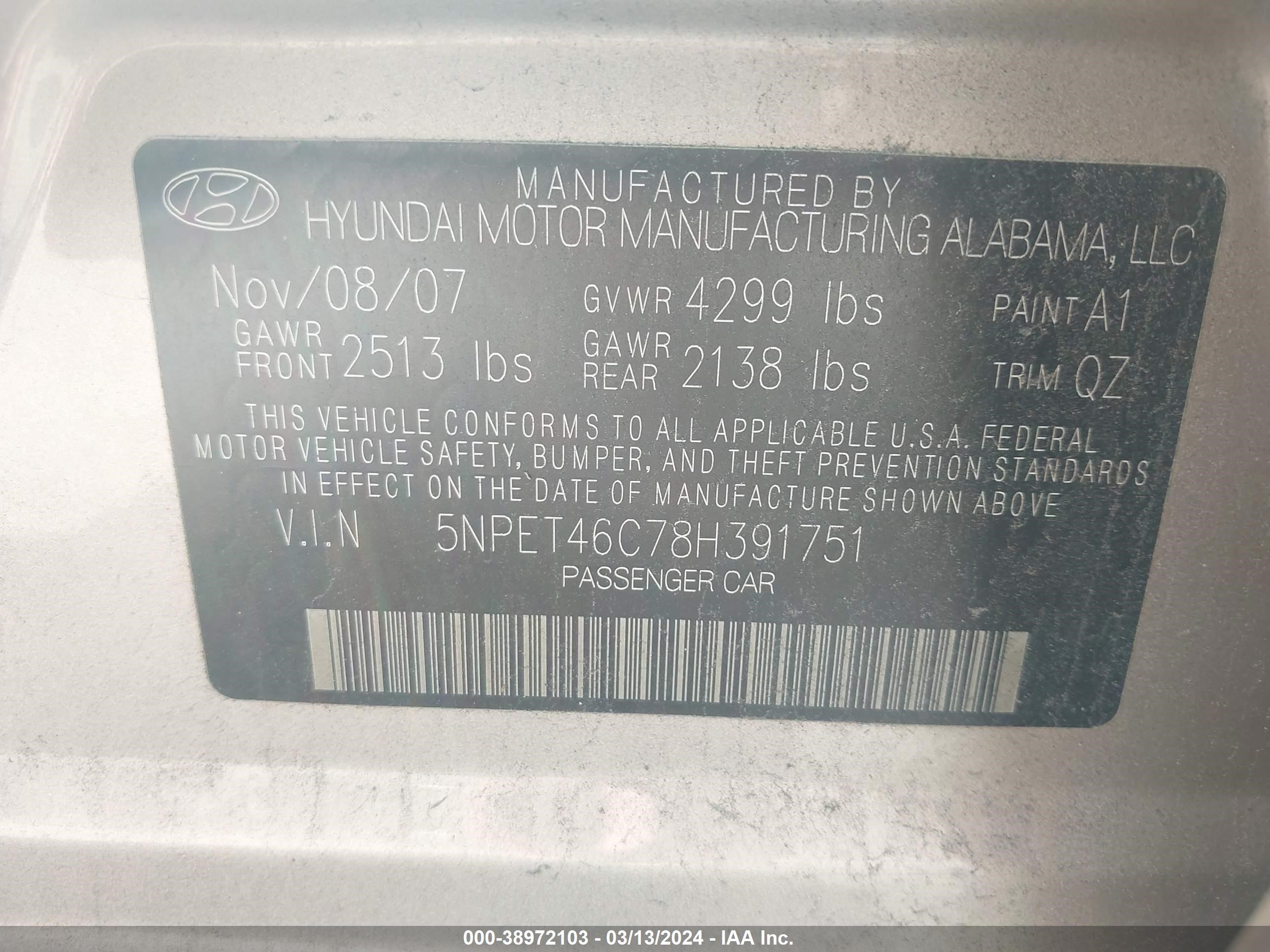 Photo 8 VIN: 5NPET46C78H391751 - HYUNDAI SONATA 