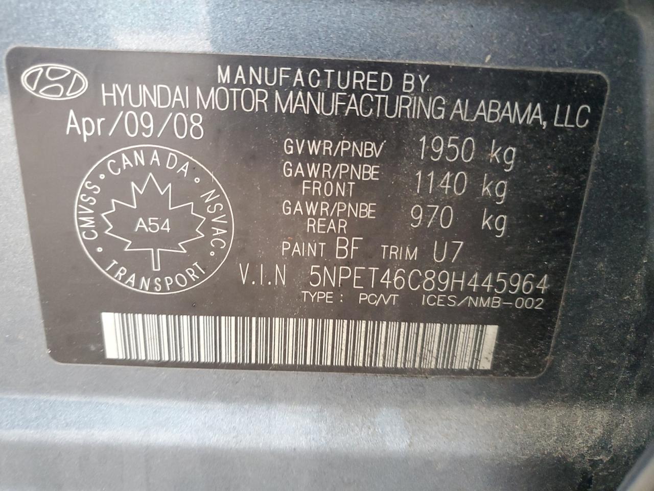 Photo 11 VIN: 5NPET46C89H445964 - HYUNDAI SONATA 