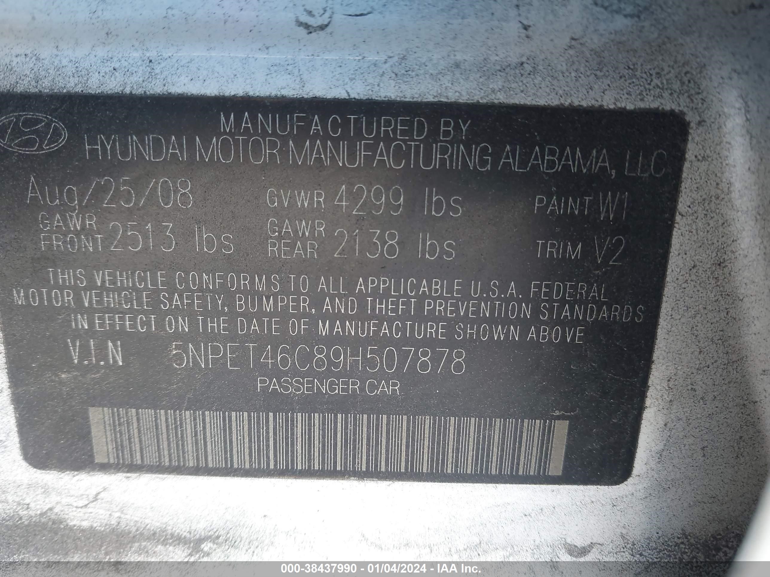 Photo 8 VIN: 5NPET46C89H507878 - HYUNDAI SONATA 