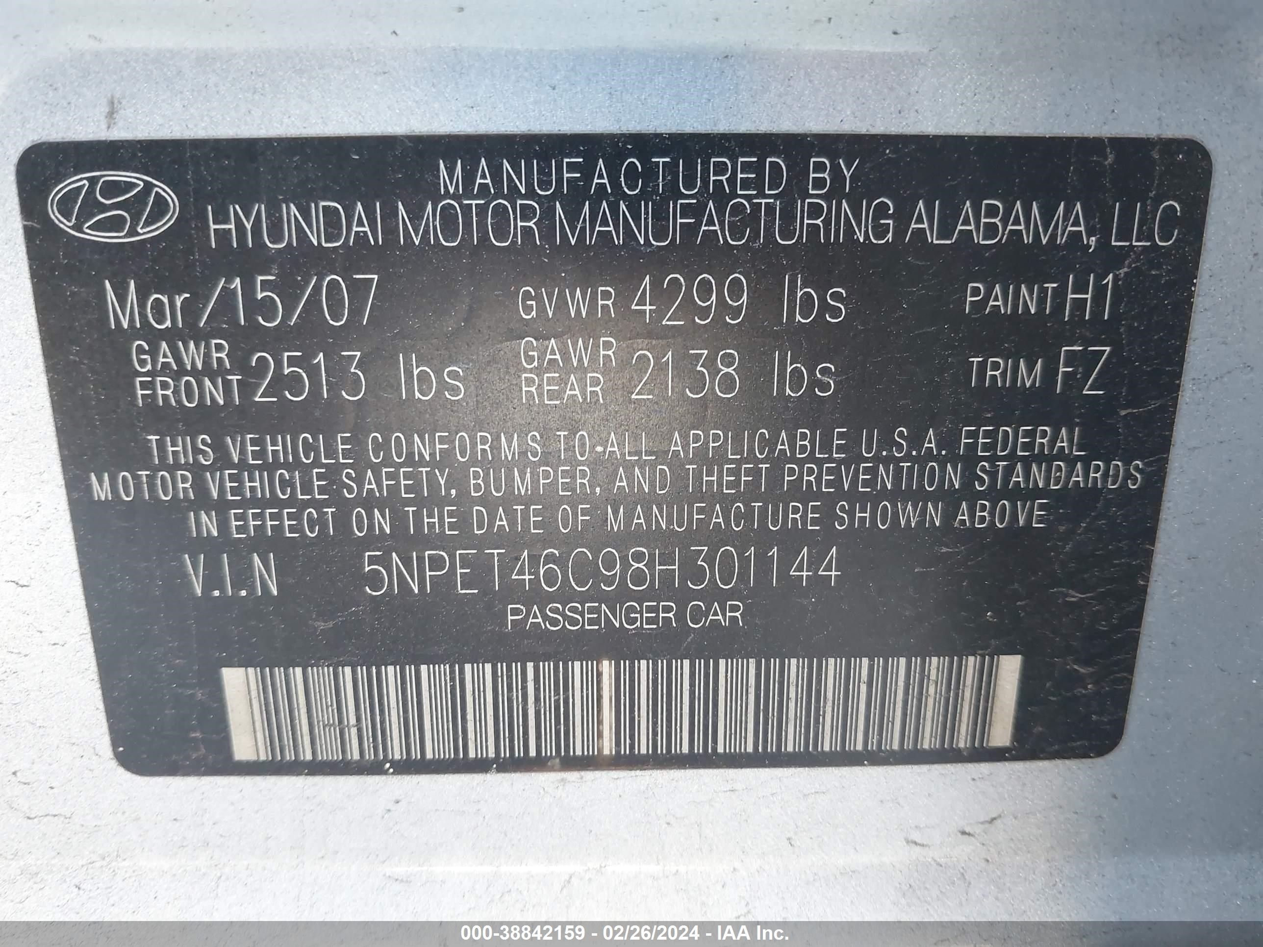 Photo 8 VIN: 5NPET46C98H301144 - HYUNDAI SONATA 