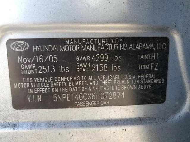 Photo 11 VIN: 5NPET46CX6H072874 - HYUNDAI SONATA GL 