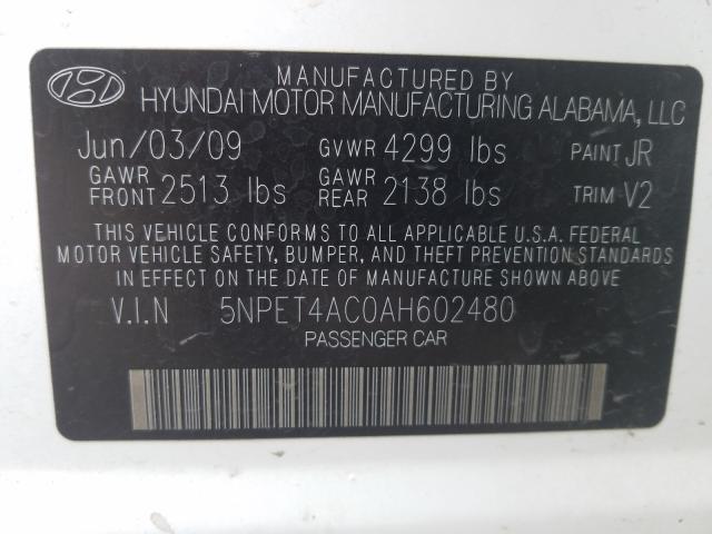 Photo 9 VIN: 5NPET4AC0AH602480 - HYUNDAI SONATA GLS 