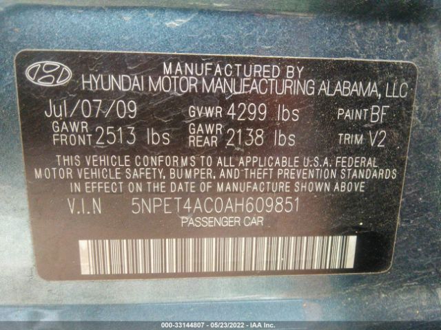 Photo 8 VIN: 5NPET4AC0AH609851 - HYUNDAI SONATA 