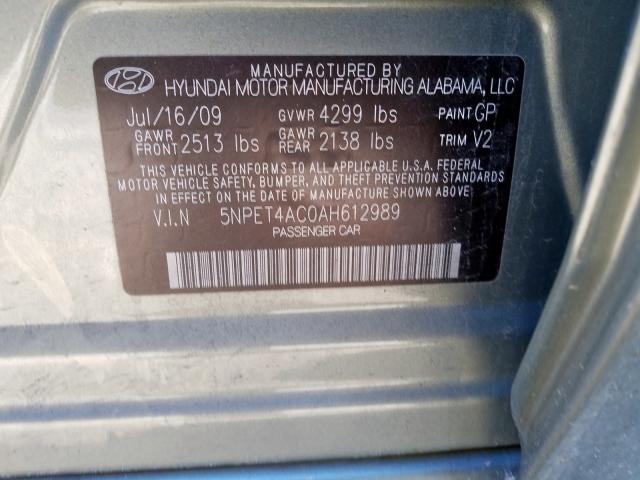 Photo 9 VIN: 5NPET4AC0AH612989 - HYUNDAI SONATA 