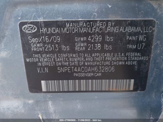 Photo 8 VIN: 5NPET4AC0AH632806 - HYUNDAI SONATA 