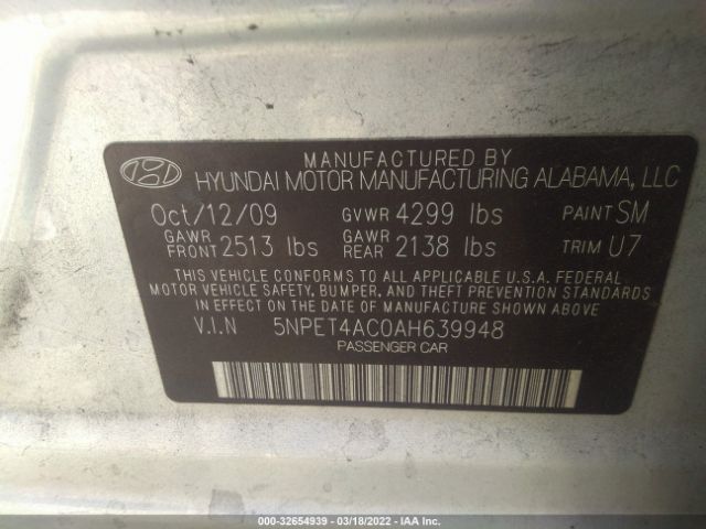 Photo 8 VIN: 5NPET4AC0AH639948 - HYUNDAI SONATA 