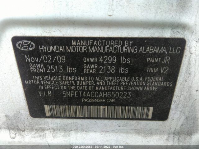 Photo 8 VIN: 5NPET4AC0AH650223 - HYUNDAI SONATA 