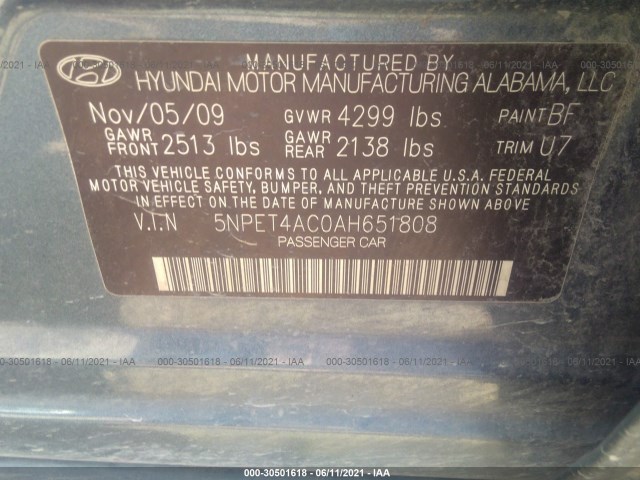 Photo 8 VIN: 5NPET4AC0AH651808 - HYUNDAI SONATA 