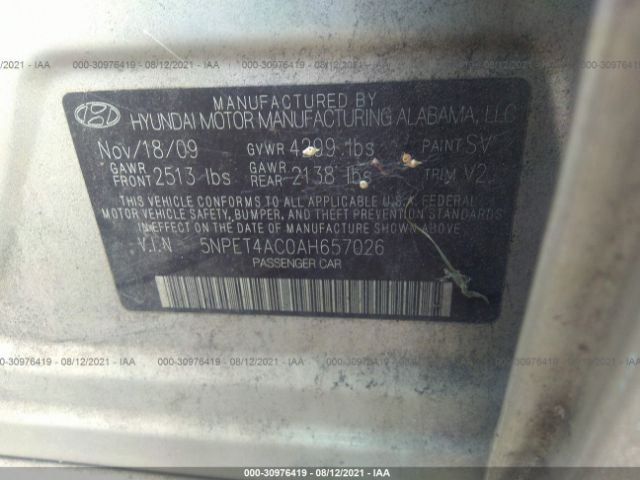 Photo 8 VIN: 5NPET4AC0AH657026 - HYUNDAI SONATA 