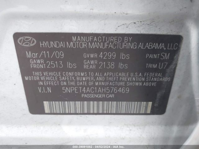 Photo 8 VIN: 5NPET4AC1AH576469 - HYUNDAI SONATA 