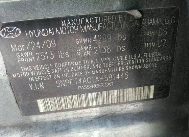 Photo 8 VIN: 5NPET4AC1AH581445 - HYUNDAI SONATA 