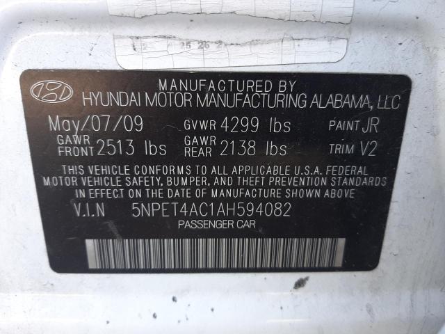 Photo 9 VIN: 5NPET4AC1AH594082 - HYUNDAI SONATA GLS 