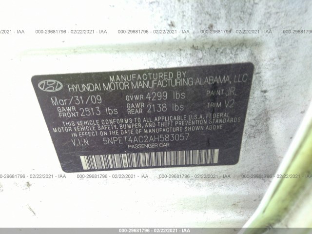 Photo 8 VIN: 5NPET4AC2AH583057 - HYUNDAI SONATA 