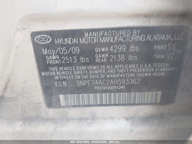 Photo 8 VIN: 5NPET4AC2AH593362 - HYUNDAI SONATA 