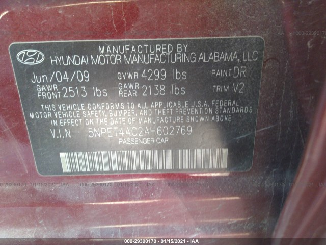 Photo 8 VIN: 5NPET4AC2AH602769 - HYUNDAI SONATA 