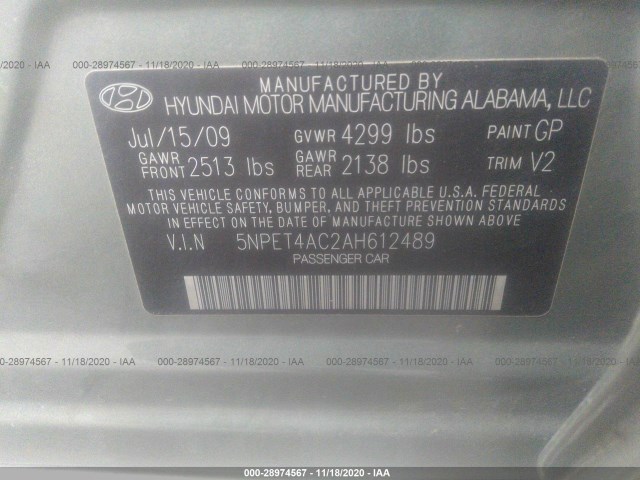 Photo 8 VIN: 5NPET4AC2AH612489 - HYUNDAI SONATA 