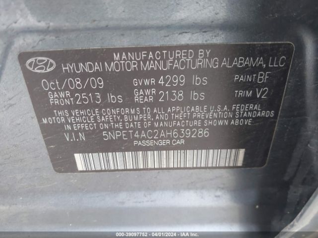 Photo 8 VIN: 5NPET4AC2AH639286 - HYUNDAI SONATA 