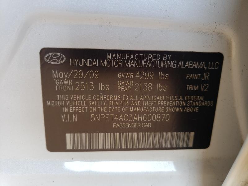 Photo 9 VIN: 5NPET4AC3AH600870 - HYUNDAI SONATA GLS 