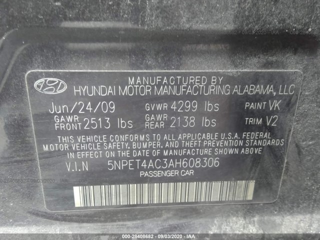 Photo 8 VIN: 5NPET4AC3AH608306 - HYUNDAI SONATA 