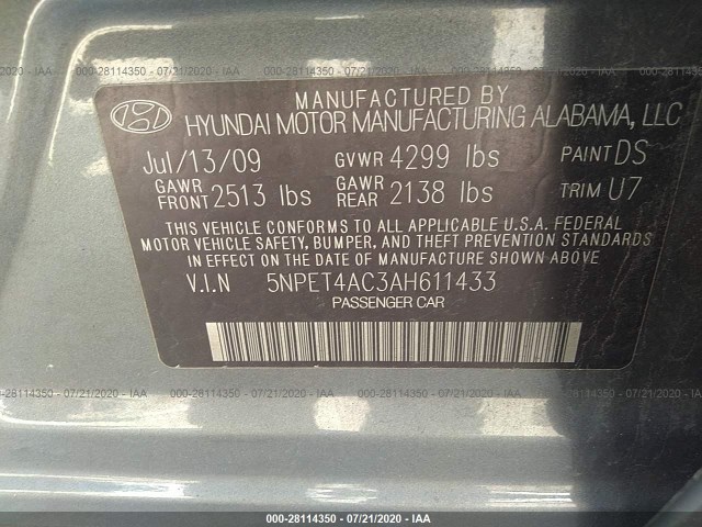 Photo 8 VIN: 5NPET4AC3AH611433 - HYUNDAI SONATA 