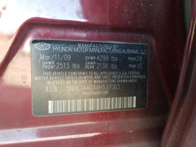 Photo 9 VIN: 5NPET4AC4AH577003 - HYUNDAI SONATA GLS 