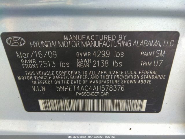 Photo 8 VIN: 5NPET4AC4AH578376 - HYUNDAI SONATA 