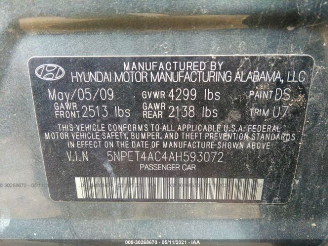 Photo 8 VIN: 5NPET4AC4AH593072 - HYUNDAI SONATA 