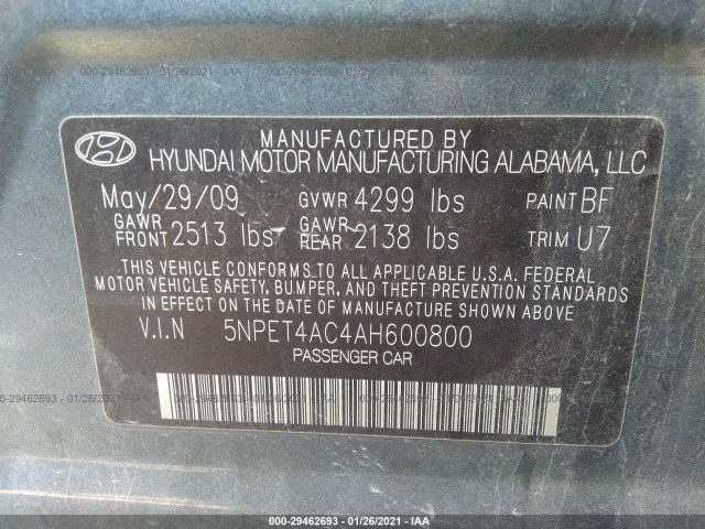 Photo 8 VIN: 5NPET4AC4AH600800 - HYUNDAI SONATA 