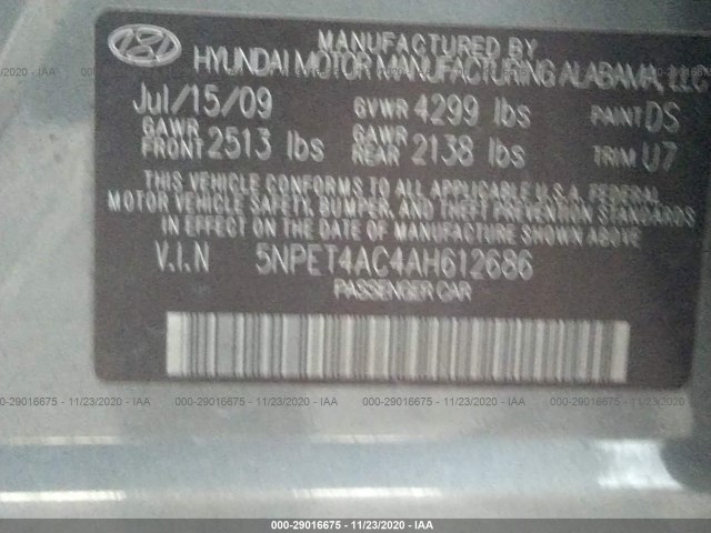 Photo 8 VIN: 5NPET4AC4AH612686 - HYUNDAI SONATA 