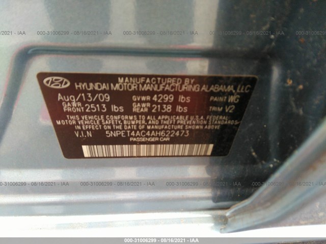 Photo 8 VIN: 5NPET4AC4AH622473 - HYUNDAI SONATA 