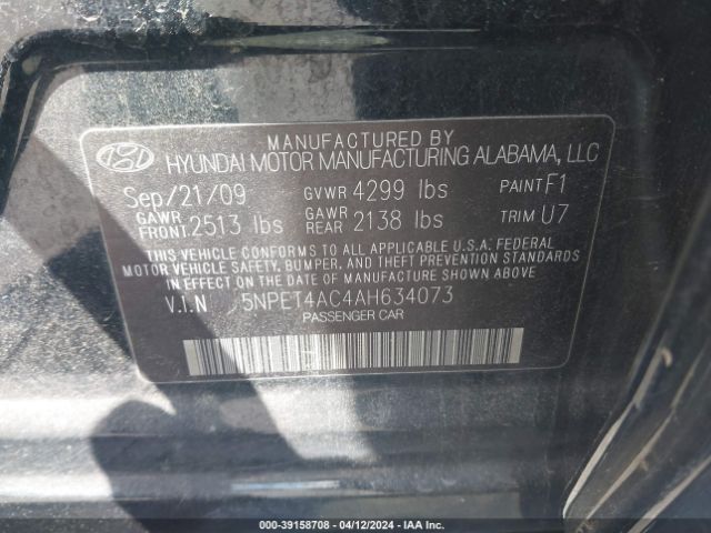 Photo 8 VIN: 5NPET4AC4AH634073 - HYUNDAI SONATA 