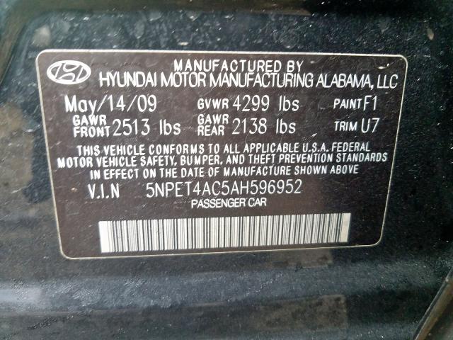 Photo 9 VIN: 5NPET4AC5AH596952 - HYUNDAI SONATA GLS 