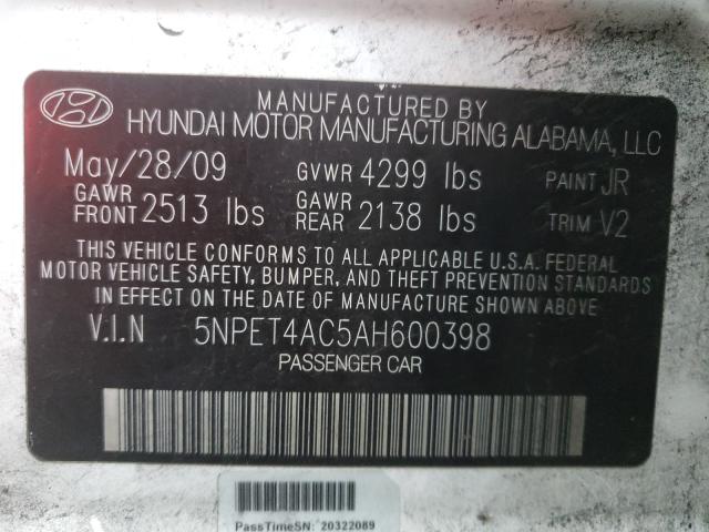 Photo 9 VIN: 5NPET4AC5AH600398 - HYUNDAI SONATA GLS 