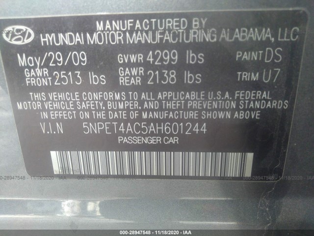 Photo 8 VIN: 5NPET4AC5AH601244 - HYUNDAI SONATA 