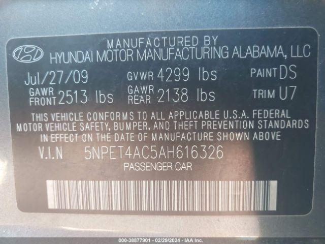 Photo 8 VIN: 5NPET4AC5AH616326 - HYUNDAI SONATA 